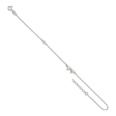 Sterling Silver CZ Bow Plus Anklet – view 6
