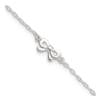 Sterling Silver CZ Bow Plus Anklet