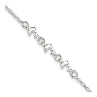 Sterling Silver Dolphins Anklet