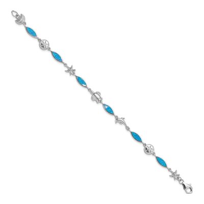 Sterling Silver Lab-Created Opal Sea Life Bracelet – view 3