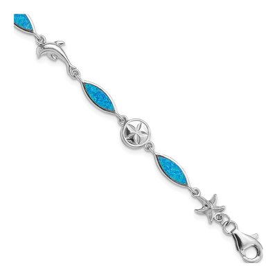 Sterling Silver Lab-Created Opal Sea Life Bracelet
