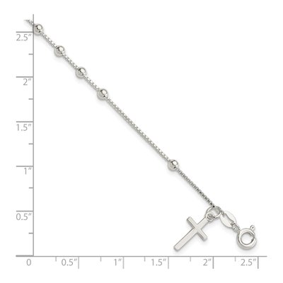 Sterling Silver Beaded Cross Bracelet – view 4