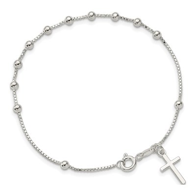 Sterling Silver Beaded Cross Bracelet – view 5