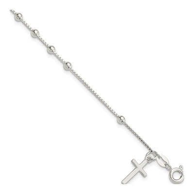 Sterling Silver Beaded Cross Bracelet