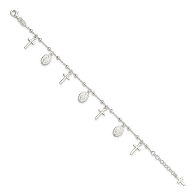 Sterling Silver Cross Miraculous Medal Charm Bracelet – view 3
