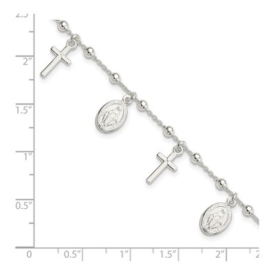 Sterling Silver Cross Miraculous Medal Charm Bracelet – view 4