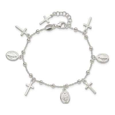 Sterling Silver Cross Miraculous Medal Charm Bracelet – view 5