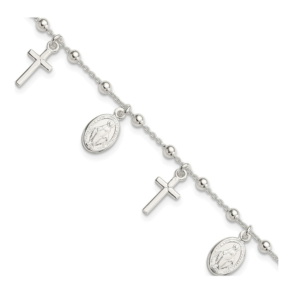 Sterling Silver Cross Miraculous Medal Charm Bracelet