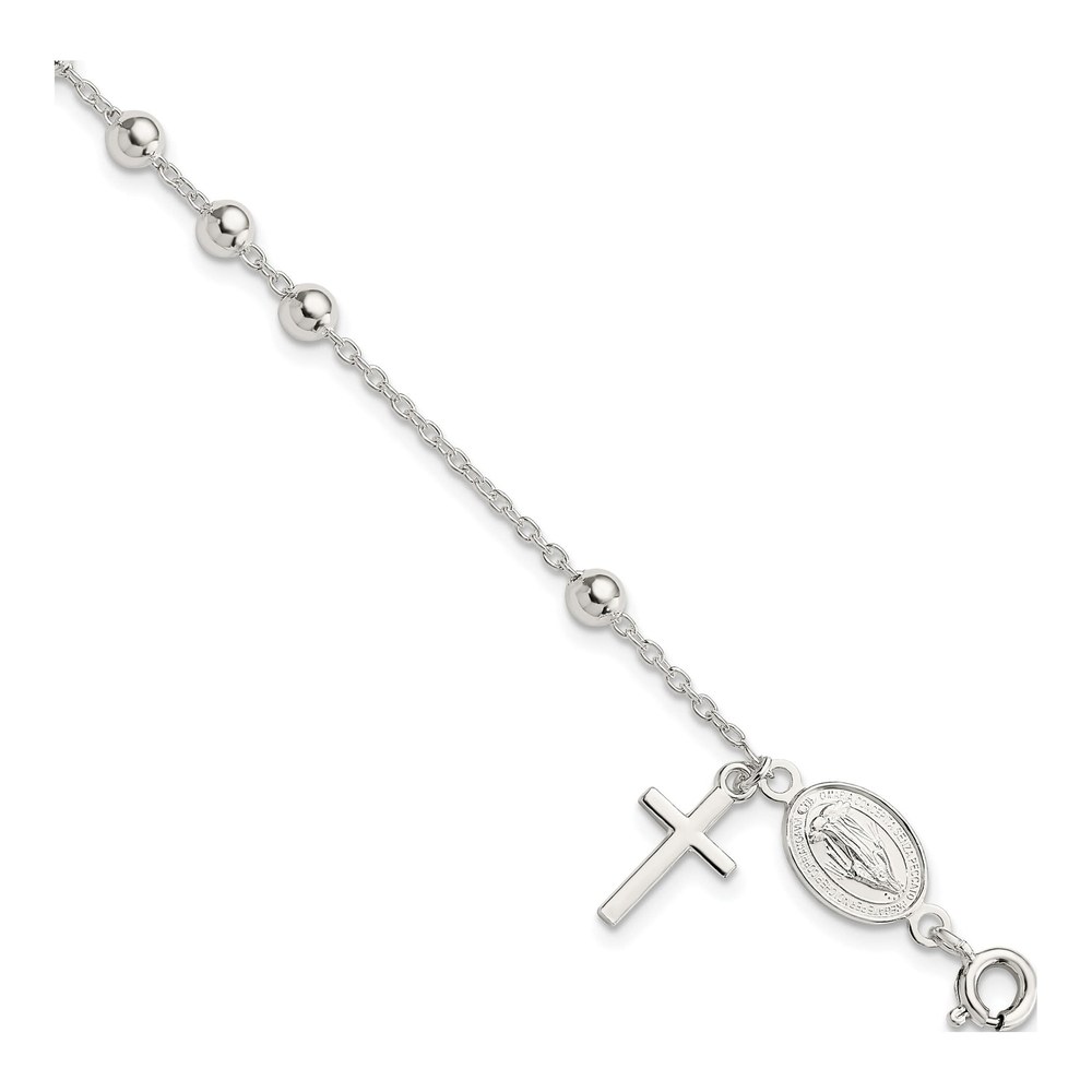 Hero image | Sterling Silver Beaded Polished Rosary 7.5 Inch Bracelet | bracelet | modern look