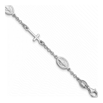 Sterling Silver Cross Miraculous Medal Bracelet