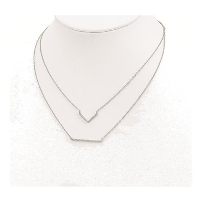 Sterling Silver CZ Double Bar Necklace – view 4