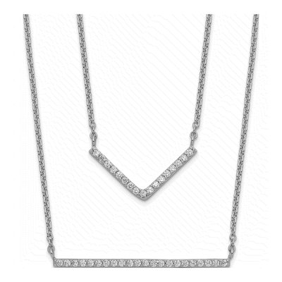 Sterling Silver CZ Double Bar Necklace