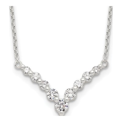 Sterling Silver CZ Fancy V-Bar Necklace