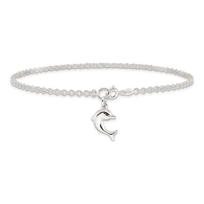Sterling Silver 3-D Dolphin Anklet – view 4
