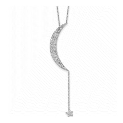 Sterling Silver CZ Moon Star Pendant Necklace