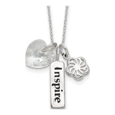 Sterling Silver Crystal Inspire Heart Pendant Necklace