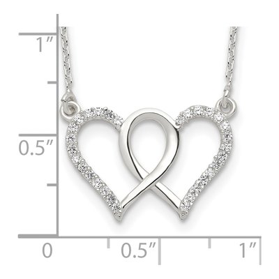 Sterling Silver CZ Double Hearts Pendant Necklace – view 5
