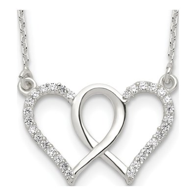 Sterling Silver CZ Double Hearts Pendant Necklace