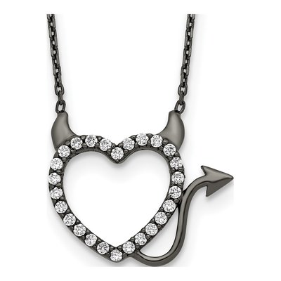 Sterling Silver CZ Devil Heart Pendant Necklace