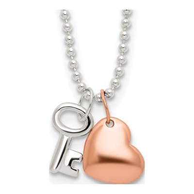 Sterling Silver Heart Key Pendant Necklace