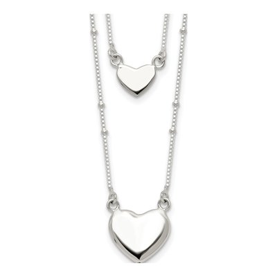 Sterling Silver 2-Strand Heart Pendant Necklace