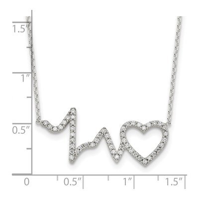 Sterling Silver CZ Heartbeat Pendant Necklace – view 5