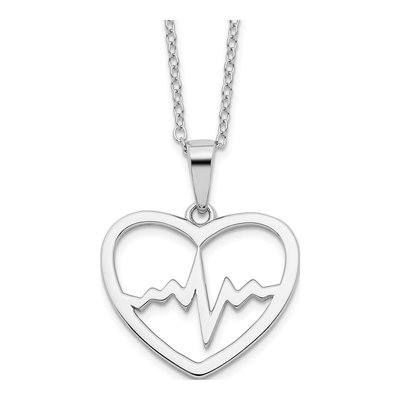 Sterling Silver Heartbeat Heart Pendant Necklace