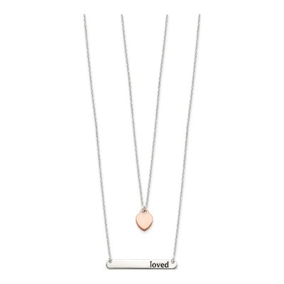Rose Gold-Plated Sterling Silver Loved Heart Bar Pendant Necklace – view 3