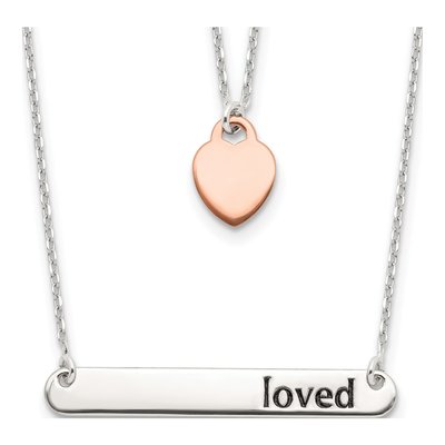 Rose Gold-Plated Sterling Silver Loved Heart Bar Pendant Necklace