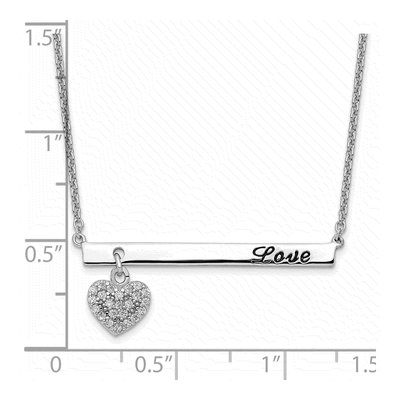 Sterling Silver CZ LOVE Bar Heart Pendant Necklace – view 4