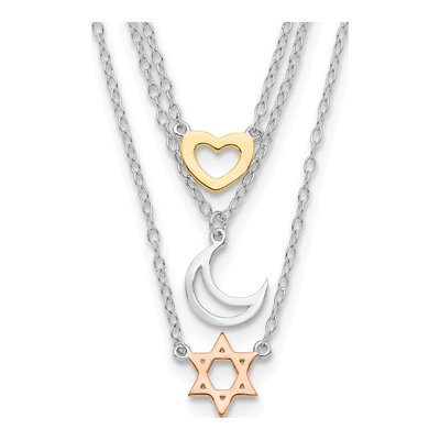 Sterling Silver Sun Moon Star Pendant Necklace