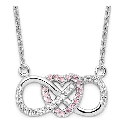 Sterling Silver CZ Heart Infinity Pendant Necklace