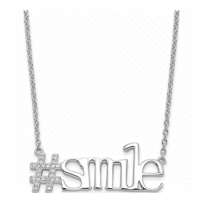 Sterling Silver CZ Hashtag Smile Pendant Necklace