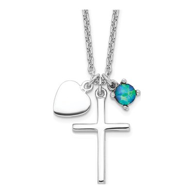Sterling Silver Opal Cross Pendant Necklace