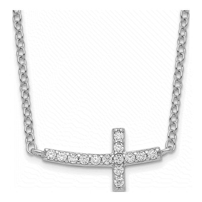 Sterling Silver CZ Sideways Cross Pendant Necklace