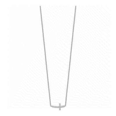 Sterling Silver CZ Sideways Cross Pendant Necklace – view 3