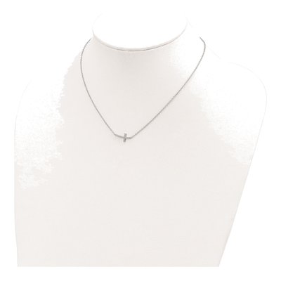 Sterling Silver CZ Sideways Cross Pendant Necklace – view 4