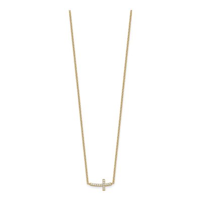 Gold-Plated Sterling Silver CZ Sideways Cross Pendant Necklace – view 3