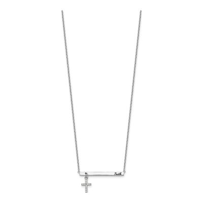 Sterling Silver CZ Cross Faith Bar Pendant Necklace – view 3