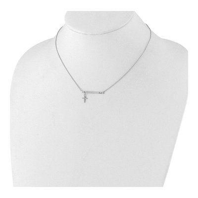 Sterling Silver CZ Cross Faith Bar Pendant Necklace – view 4