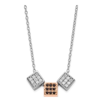 Sterling Silver Onyx & CZ Cube Pendant Necklace