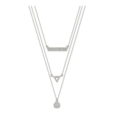 Sterling Silver CZ Circle Triangle Bar 3-Strand Pendant Necklace – view 3