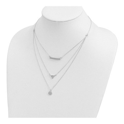 Sterling Silver CZ Circle Triangle Bar 3-Strand Pendant Necklace – view 4