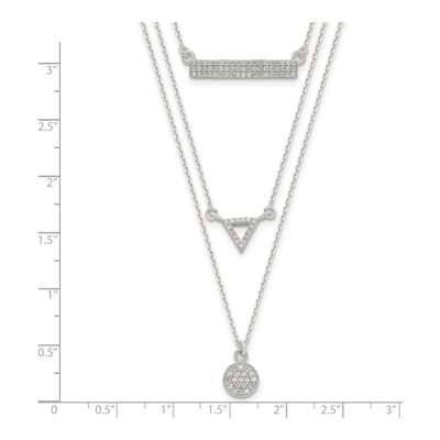 Sterling Silver CZ Circle Triangle Bar 3-Strand Pendant Necklace – view 5