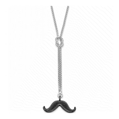 Sterling Silver Ruthenium-Plated Mustache Drop Pendant Necklace