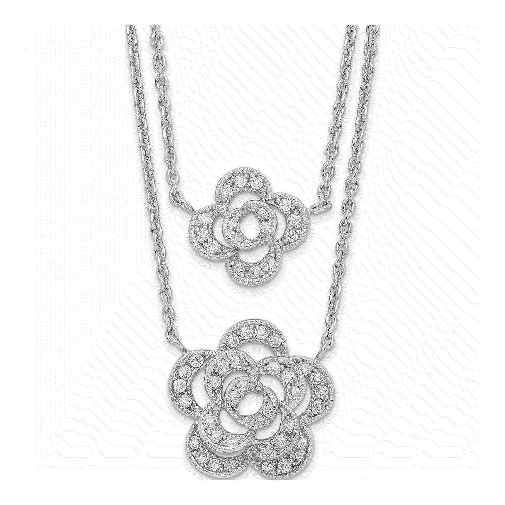 Sterling Silver CZ Floral Multi-Strand Pendant Necklace