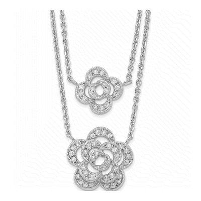 Sterling Silver CZ Floral Multi-Strand Pendant Necklace