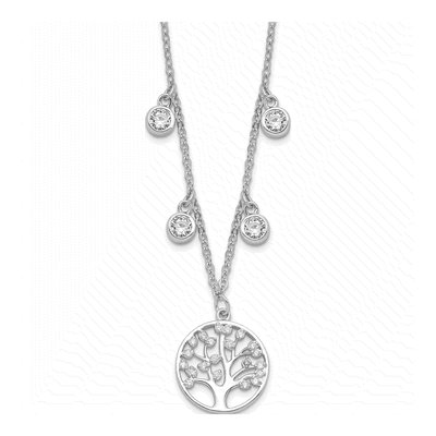 Sterling Silver CZ Tree Pendant Necklace
