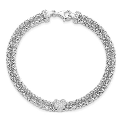 Sterling Silver CZ Heart Multi-Strand Bracelet – view 4
