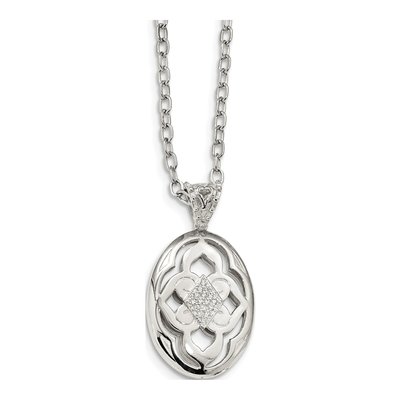 Sterling Silver CZ Open Oval Pendant Necklace